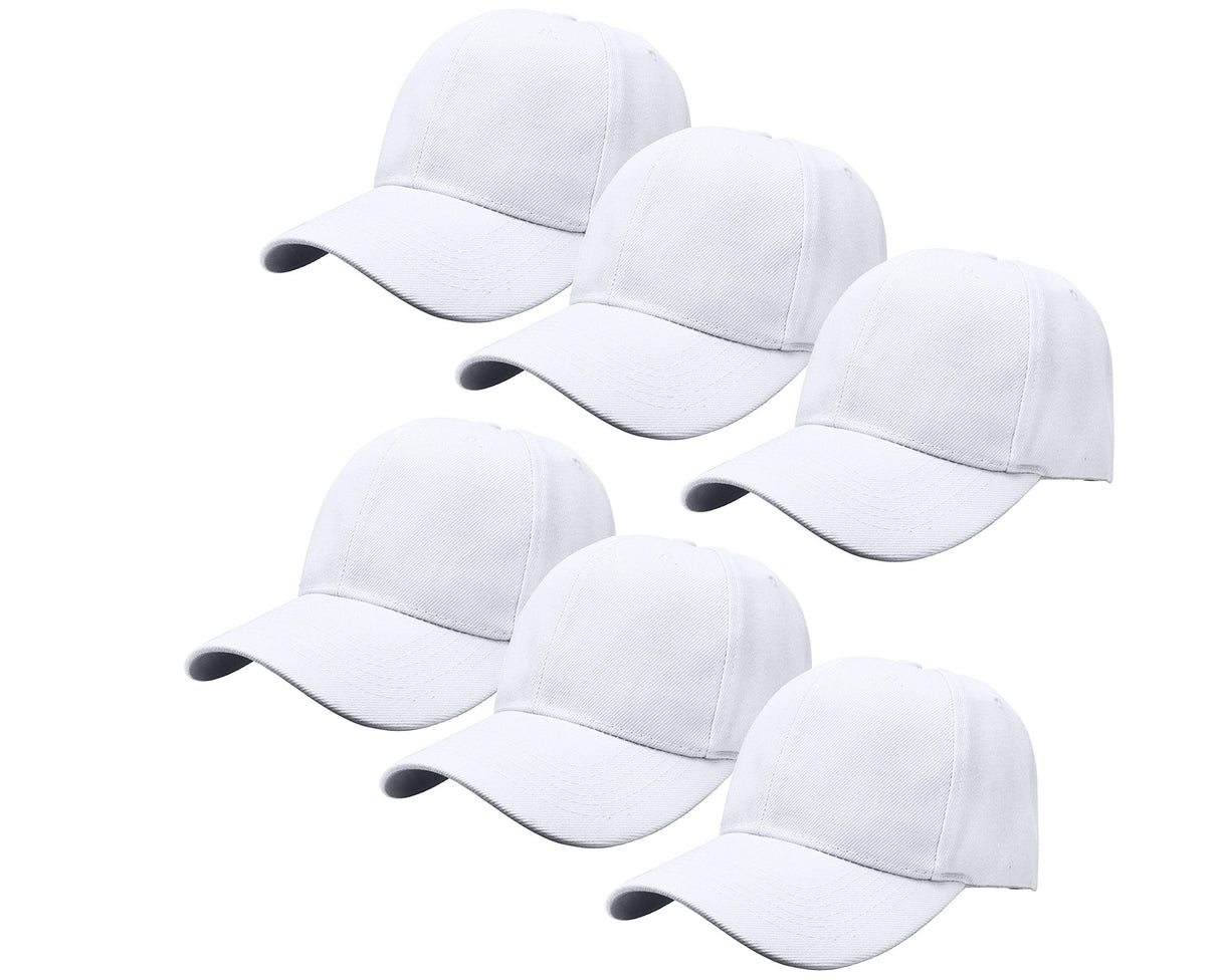 Gelante Plain Blank Baseball Caps Adjustable Back Strap Wholesale Lot 6 Pack - 001-White-6Pcs Gelante