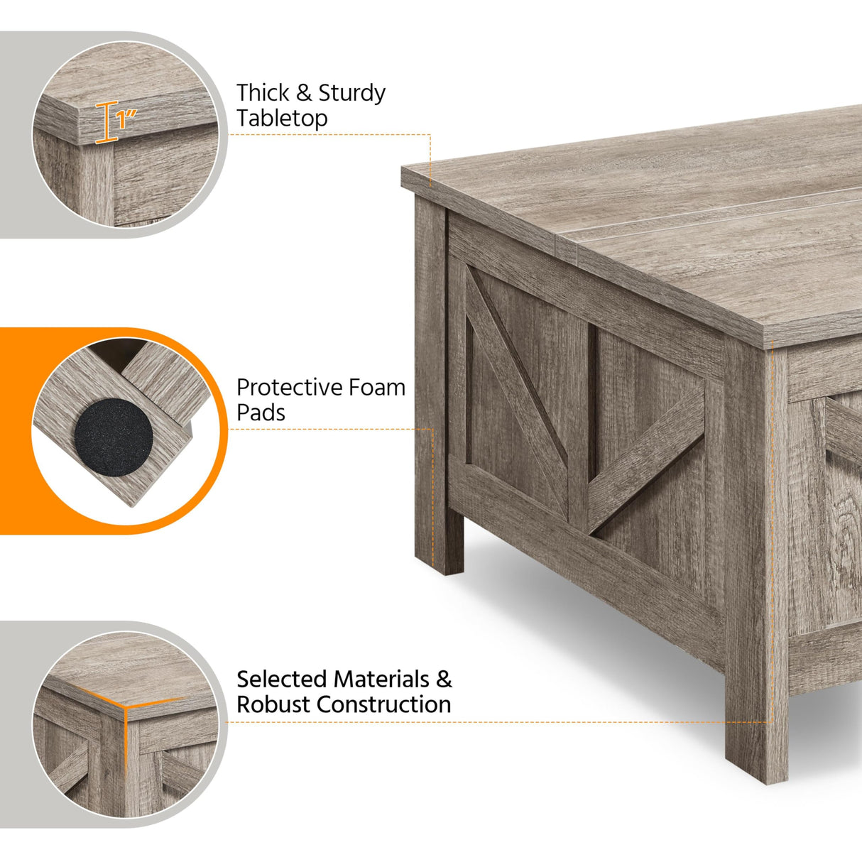 Yaheetech Lift Top Coffee Table, Square Farmhouse Coffee Table with Hidden Storage Compartment, Wood Center Table for Living Room, Home Office, Gray Yaheetech