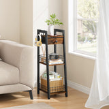 Gewudraw 3-Tier Narrow Bathroom Ladder Shelf with Drawer, Bathroom Floor Storage Shelf, Freestanding Tower Shelf Ladder Bookshelf Brown Gewudraw