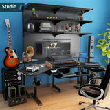 Klobel 72" Standing Gaming Desk with Dual Motor, Wing-Shaped Computer Desk with Full Coverage Mouse Pad, Electric Height Adjustable Standing Desk with RGB LED Lights and Slot Design Shelves Klobel