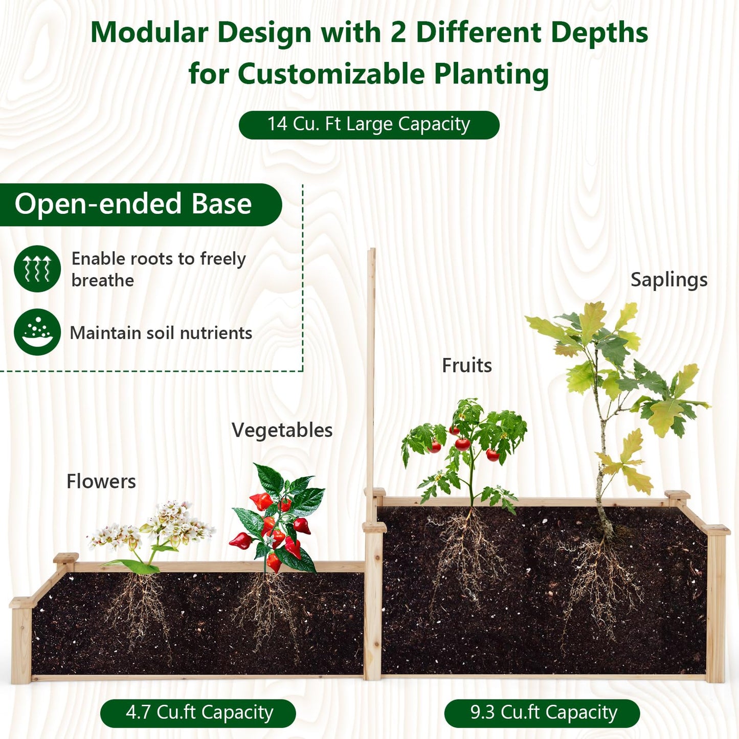 Giantex Raised Garden Bed with Trellis, Set of 2 Wood Shallow & Deep Planter Box for Climbing Plants Cucumber Vegetables Flowers Herbs Fruits, Easy Assembly, Outdoor Rectangular Floor Gardening Beds