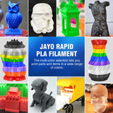 JAYO Rapid PLA 3D Printer Filament Bundle 2KG, High Speed PLA Filament 1.75mm 50mm/s - 600mm/s Print Range, 8 Pack 250g Spool Filament (Black, White, Blue, Red, Pink, Orange, Yellow, Olive Green) JAYO