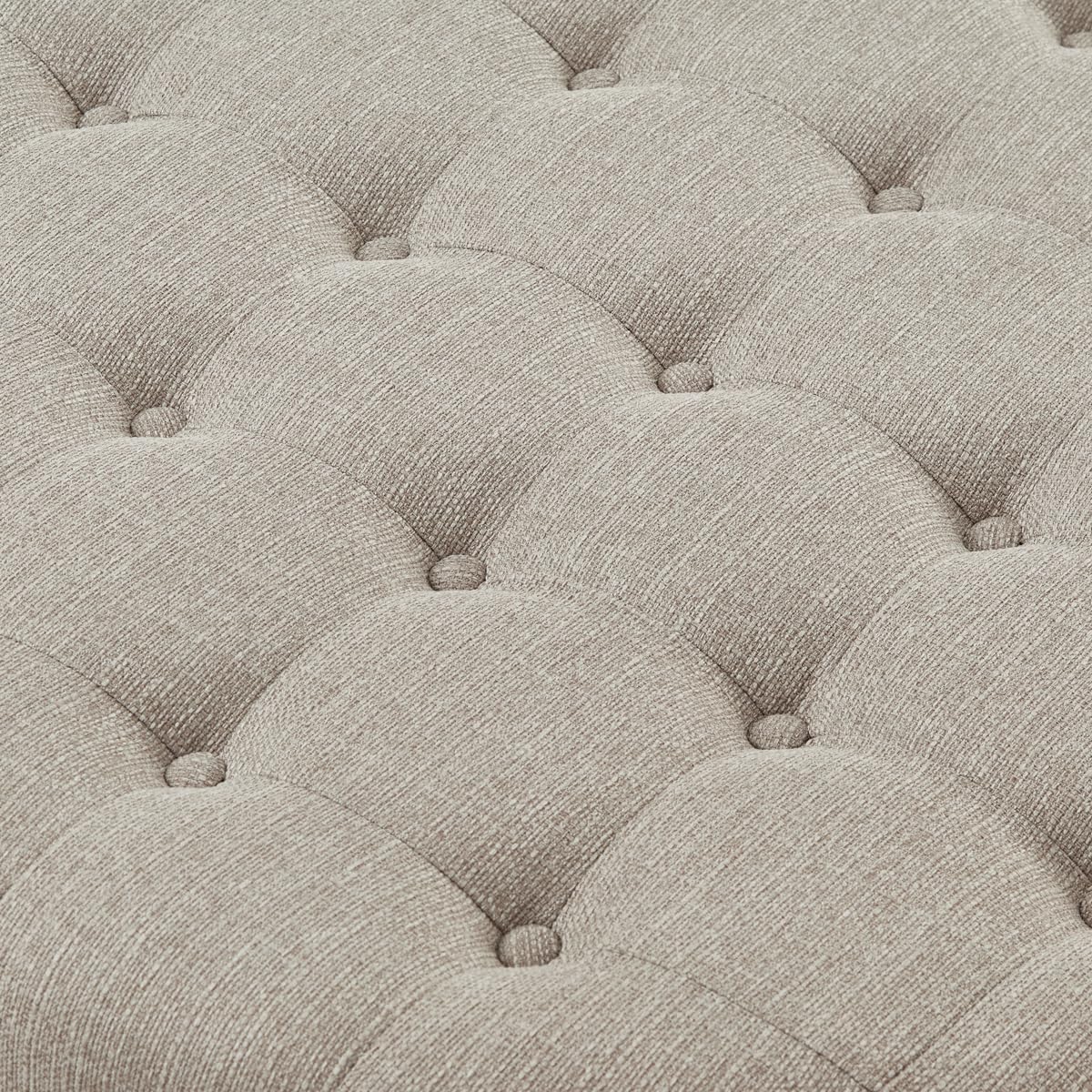 24KF Upholstered Round Coffee Table with Wooden Shelf, Tufted Button Large Round Ottoman with Spindle Wooden Legs, Linen Large Footrest Ottoman Pouf for Living Room, Linen 24KF