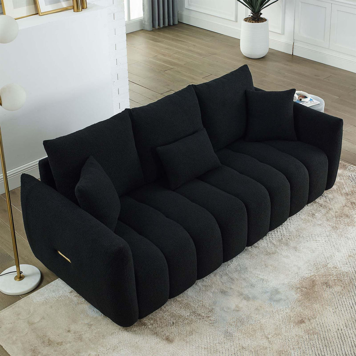 Antetek 82" Modern Sofa Couch, Comfy Deep Seat Teddy Cloud Sofa, Upholstered 3-Seater Boucle Couch, Oversized Loveseat for Living Room, Bedroom, Office, Apartment, Black Antetek