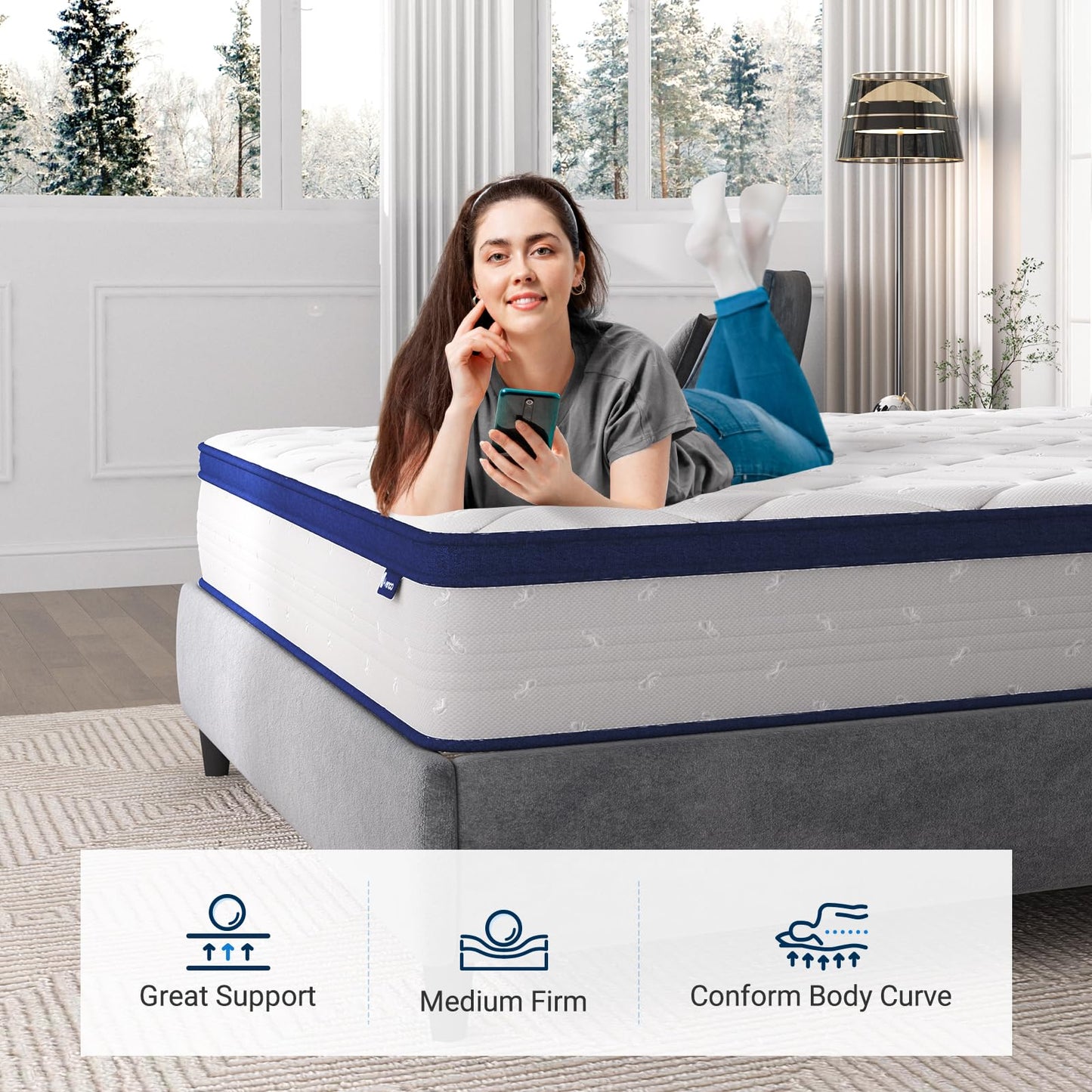 Avenco Hybrid Queen Mattress, 10 Inch Hybrid Mattress in a Box with Comfort Foam, Individually Wrapped Pocket Innerspring for Motion Isolation & Pain Relief, CertiPUR-US Certified Queen Bed Mattress