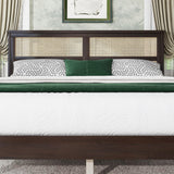 Luxepurilyn Rubber Wood Queen Size Bed Frame, Rattan Bed Frame Queen with Rattan Headboard, Enhanced Support Slats- Rubber Wood, Espresso, No Box Spring Needed Luxepurilyn