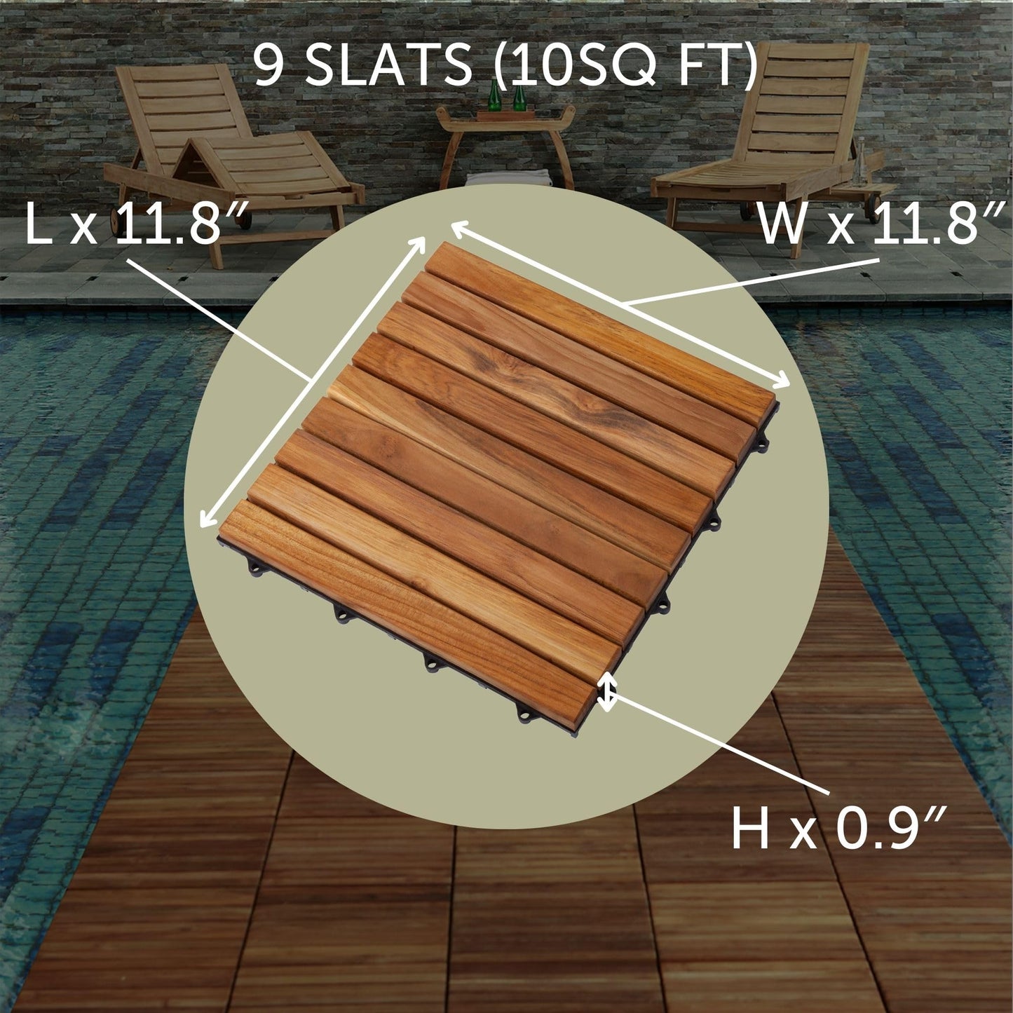 Nordic Style Teak Interlocking Tiles - Wooden Floor Tile Set for Indoor and Outdoor Use - Perfect for Sauna, Patio, Deck, Spa Floors - 10 Square Feet (12" x 12" - 9 Slat Design, Oiled Finish) - WoodArtSupply