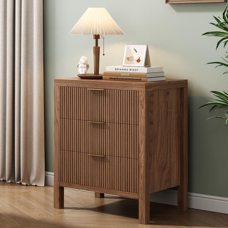 LSKTGA 6 Drawer Dresser for Bedroom, Large Fluted Dresser with Wide Drawers and Golden Handles, Storage Organizer Dresser, Modern Wooden Dresser Chest for Bedroom Living Room, Walnut LSKTGA