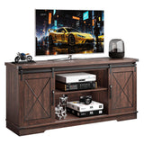 CABIHOME Farmhouse TV Stand and Entertainment Center for TV Up to 65 Inches with Sliding Barn Doors and Adjustable Shelf, TV Media Storage Console Table and Furniture for Living Room, Bedroom, Brown CABIHOME