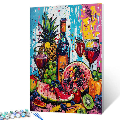 Happy Red Wine Party Paint by Numbers Kits for Adults Beginner Tropical Fruits Oil Paintwork Graffitic Pop Art Digital Pictures 16"W x 20"H inch Modern Home Decor Boho Gift Art Craft (Frameless) TUMOVO