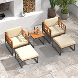 Tangkula 5 Pieces Acacia Wood Patio Furniture Set with Ottomans, Outdoor Conversation Set with Soft Cushions and Coffee Table for Poolside, Garden, Balcony and Backyard (Beige) Tangkula