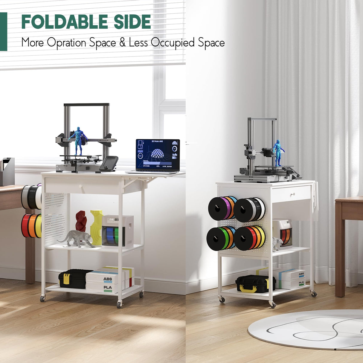 Yumkfoi 3D Printer Stand Table with Filament Storage, Foldable & Mobile 3D Printer Workstation Desk Cart with Filament Spool Holder, 3D Printer Accessories for 3D Printing Studio Home Office Workshop Yumkfoi