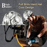 SAFEBUILDER SBD-G1C Construction Full Brim Safety Helmet HDPE Hard Hat Vented OSHA Approved Hardhats Sunshade Carbon Fiber Pattern Industrial Work Certified ANSI/ISEA Z89.1 (Shh Full Brim Hard Hat) SAFEBUILDER