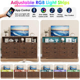 Dresser for Bedroom with 6 Drawers, Large Wooden Bedroom Dressers with Power Outlet and Led Lights, 55 Inch Wide TV Dresser, Wood Modern 6 Drawers Dressers & Chests of Drawers for Room (Rustic Brown) Patikuin