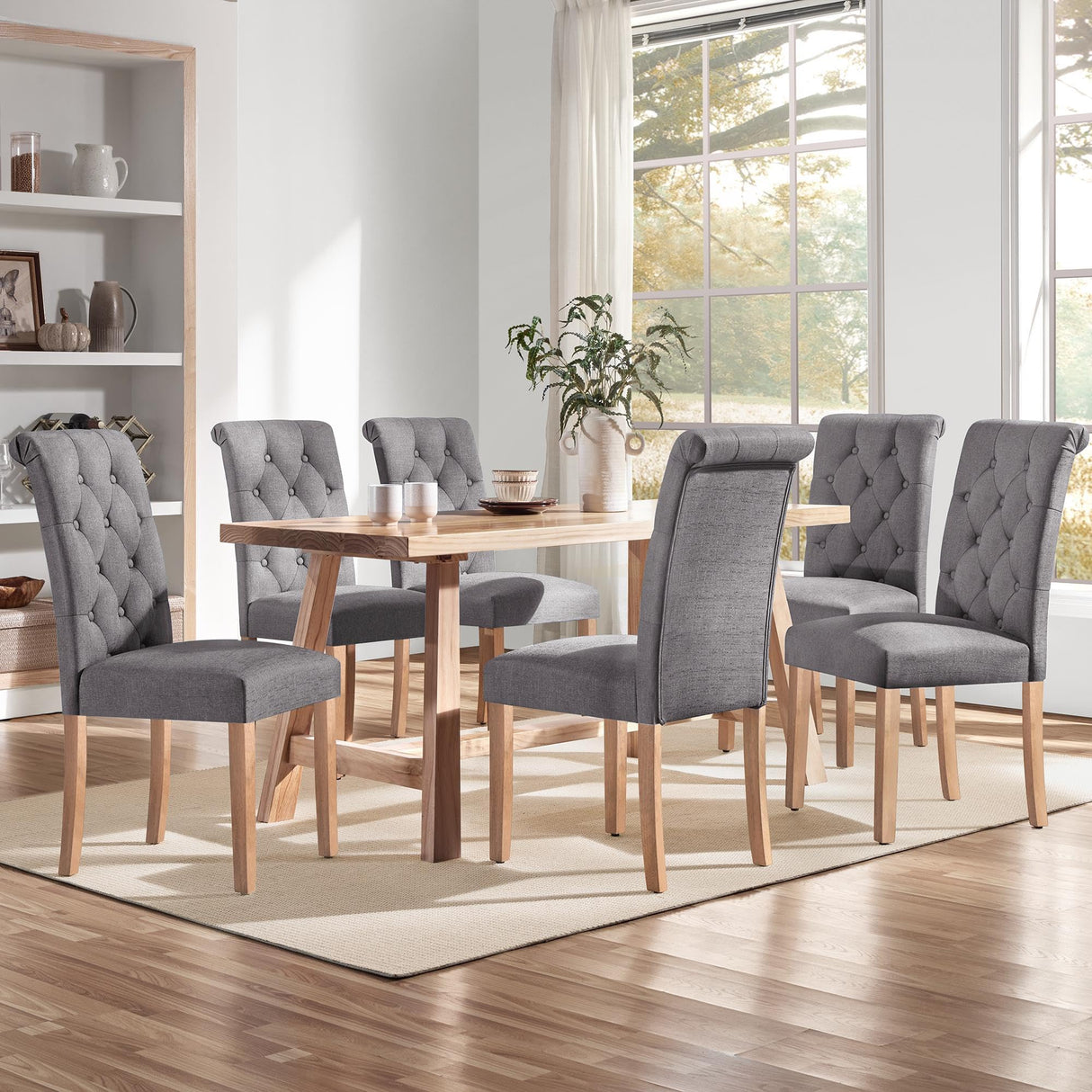 Yaheetech Dining Chairs Set of 6 Fabric Upholstered Dining Chairs Padded Chairs Button Tufted Kitchen Chairs With Solid Wood Legs for Home, Dining Room, Kitchen, Dark Gray Yaheetech