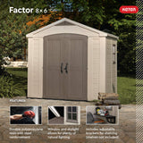 Keter Factor (8x6 ft) Large Resin Outdoor Storage Shed for Patio Furniture, Lawn Mower, Garden Accessories Yard Tools, and Pool Toys, Taupe Keter
