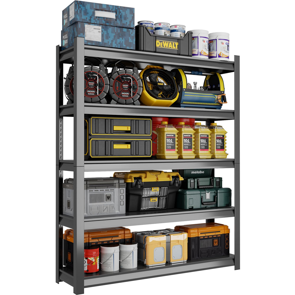 ZLBRDS 59" W Garage Shelving, 3000LBS Heavy Duty Shelving, Adjustable 5 Tier Metal Garage Storage Shelves, Storage Shelves for Industrial, Warehouse, Basement ZLBRDS