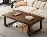 HSH Rustic Walnut Coffee Table, 39” Mid Century Modern Center Table, Rectangle Industrial Living Room Coffee Table, Simple Farmhouse Wood and Metal Tea Coffee Table for Home Bedroom, Walnut, 39 in HSH