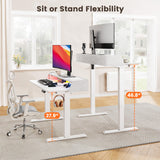 ErGear Standing Desk with LED Strip, 48″ x24″ Electric Height Adjustable RGB Gaming Desk with Shelf, Sit Stand Desk with Dual Cable Holes, C-Clamp Mount Compatible, 4 Preset Heights, White ErGear