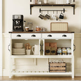 ChooChoo 47" Farmhouse Console Table with Storage, Rustic Entryway Table with Drawers & Doors, Narrow Long Sofa Table for Living Room, Hallway, Behind Couch, Soft White and Brown ChooChoo