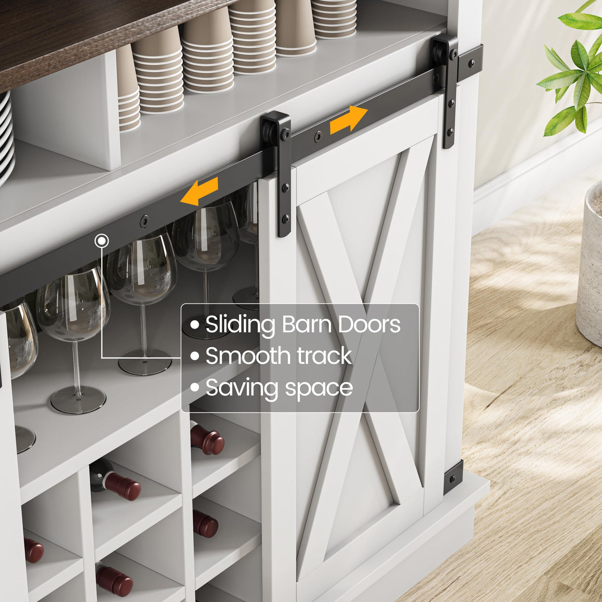 IDEALHOUSE Coffee Bar Cabinet, Farmhouse Buffet Cabinet with Storage, 75" Tall Bar Cabinet Kitchen Buffet Sideboard with Sliding Barn Door Coffee Hutch Cabinet for Dining Room (White) IDEALHOUSE