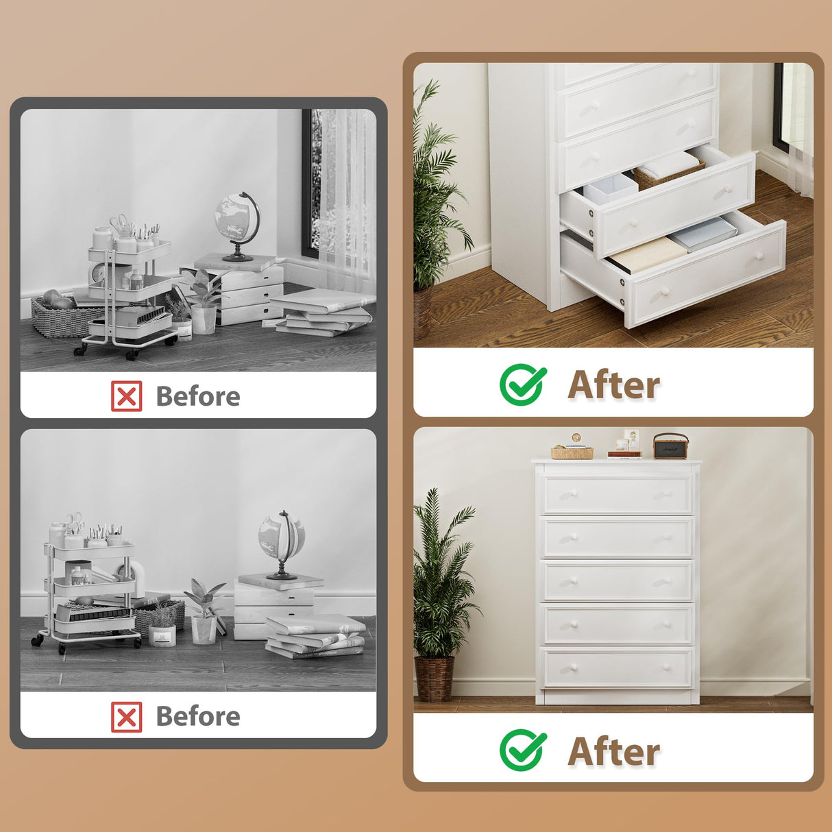 KSOBEBVT 5 Drawer Dresser, Tall Wooden Chest of Drawers for Bedroom, Closet Storage Cabinet and Organizer Drawers for Living Room Hallway Entryway, 15.7" D x 31.5" W x 45.7" H (White) KSOBEBVT