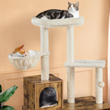 Yaheetech Litter Box Enclosure with Cat Tree, All-in-one Indoor Cat House w/Scratching Posts, Wooden Cat Litter Box Furniture w/Cat Condo, Platform, Rustic Brown/Beige Yaheetech