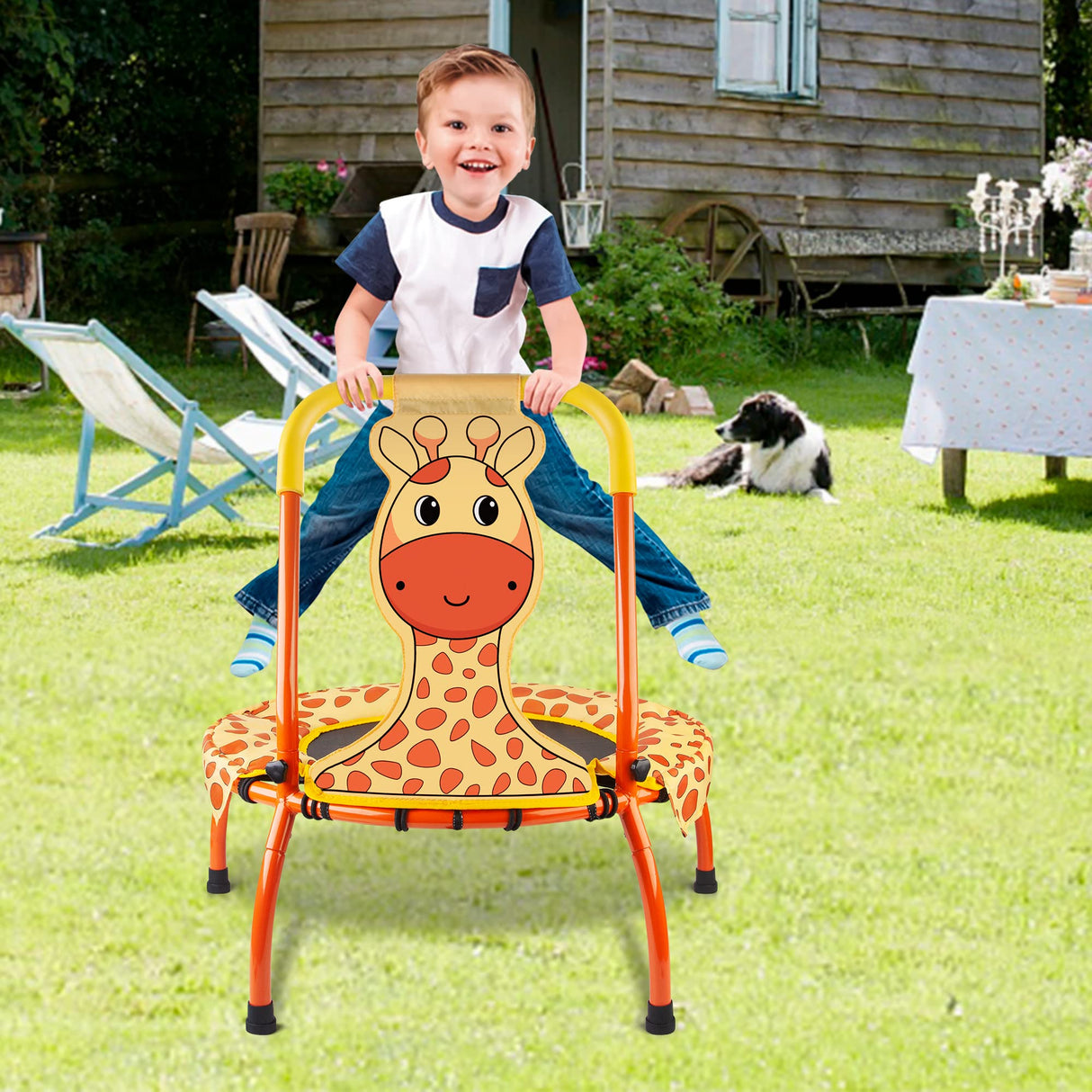 Yeeeasy Toddler Trampoline Baby Trampoline - Mini Trampoline for Kids 1 Year Plus Nursery Trampoline with Handle, Baby Gifts for Boys and Girls, Indoor and Outdoor, Giraffe Yeeeasy