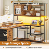 SEDETA L Shaped Computer Desk, 58'' Office Desk with 3 Drawers and Bookshelf, L Shaped Corner Desk with Storage Shelves and LED Light for Home Office, Gaming Desk, L Desk, Rustic Brown SEDETA
