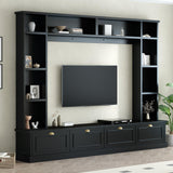 Merax Large Wall Unit Entertainment Center with Bookshelves for Televisions Up to 78'', Modern 4-in-1 TV Stand with Cabinets, Open Shelves and Golden Handles, Black, 104.2''W*81.2''H Merax
