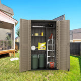 HOMSPARK Storage Shed Weather Resistance, Multi-Purpose Outdoor Storage Cabinet for Backyards and Patios, Horizontal Storage Shed for Lawnmower, Patio Accessories (COFFEE, Tall - 53 cu.ft) HOMSPARK