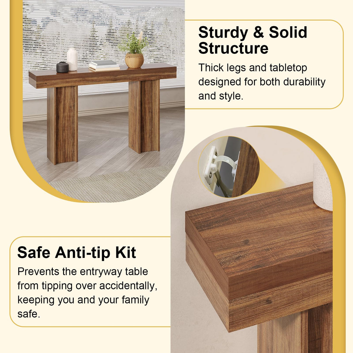 55Inch Farmhouse Console Table,Wooden Rectangular Sofa Table Behind The Couch,Entryway Console Table with Storage for Living Room, Hallway,Entrance (Light Brown) Tarnorci