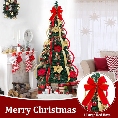 7 Ft Pop Up Full Christmas Tree Prelit 8 Modes 250 Warm White Lights Timer,Pre-Decorated 1 Minute Pull Up Christmas Tree 84 Ornaments UL Plug in Collapsible Xmas Trees Outdoor Indoor Holiday Decor