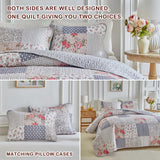 Joyreap Floral Cotton Quilt Set, Neutral Flowers Grid Patchwork Design, 3 Pieces Queen Size Quilt Bedding Set, Farmhouse Countryside Bedspread Bed Cover for All Season- 90x90 inches Joyreap