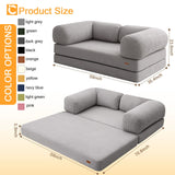 COMAX Folding Sofa Bed Queen, 4-in-1 Foldable Floor Couch Convertible Futon Sofa with Armrests Sleeper Mattress Chair Bed Comfy Portable Fold Out Lounge Guest for Living Room Bedroom, Light Grey COMAX