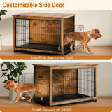 Vongrasig Dog Crate Furniture, Side End Table, Modern Wooden Kennel for Dogs Indoor, Heavy-Duty Dog Cage with Multi-Purpose Removable Tray, Double-Door Dog House, Rustic Brown Vongrasig