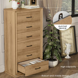 HIFIT Farmhouse 6 Drawer Dresser for Bedroom, 53'' Tall Dresser with 6 Drawers, Wood Chest of Drawers, Large Storage Dressers, Fluted Dresser for Living Room | Hallway | Home Office | Entryway, Oak HIFIT