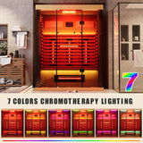 MEISSALIVVE Full Spectrum Infrared Sauna，2-3 Person Home Sauna，Wooden Canadian Hemlock Indoor Spa Sauna with Resonance Speaker, Panoramic Tempered Glass Door MEISSALIVVE
