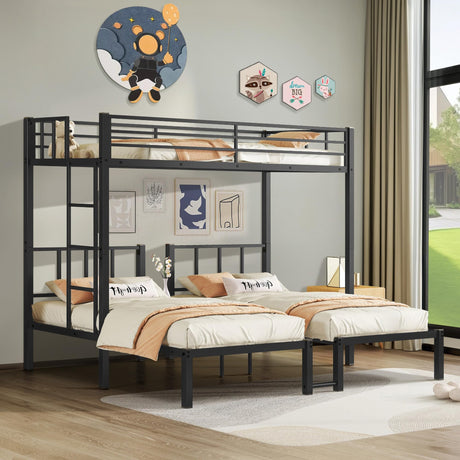 EYATZO Heavy Duty Triple Bunk Bed for Kids, Twin Over Twin Over Twin Bunk Bed, Metal 3 Bed Bunk Beds for Teens and Adults, No Box Spring Needed, Black EYATZO