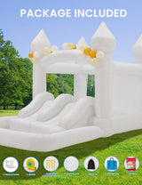 BUPPLEE Inflatable White Bounce House Jumping Castle with 480W Air Blower, 13x8x8FT Large Indoor Outdoor Bouncy Castle Theme for Kid and Adult with Slide & Ball Pit Perfect for Parties Events All Ages BUPPLEE