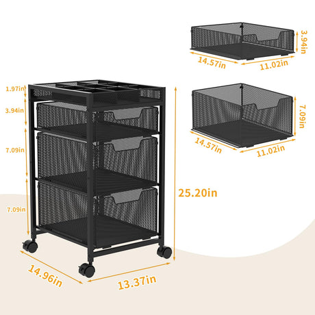 Rolling Utility Cart with 3 Drawers, Craft Organizer and Storage with DIY Divider, Lockable Wheels, Multi-Functional Storage for Art Supplies, Store for Brushes & Paints & Artifacts Small Parts Hayexiha