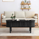 Fluted Lift Top Coffee Table with Hidden Compartment, Fully Assembled Wooden Center Table, Modern Oval Lift Tabletop for Home Living Room Office, Black ORRD