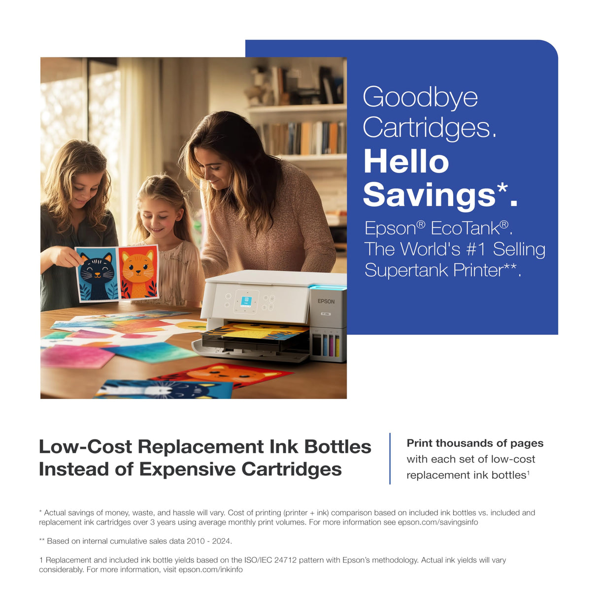 Epson EcoTank ET-2980 Wireless All-in-One Color Supertank Printer with up to 3 Years of Ink, Refillable Tanks, Perfect for Home, 15 PPM, 1.44" Color Screen, Auto 2-Sided Printing - White Epson