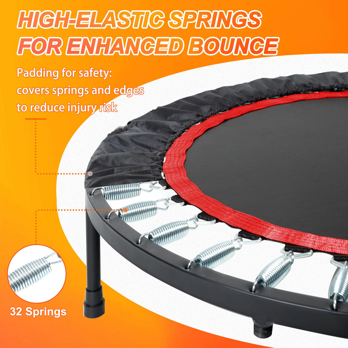 40"/48" Foldable Mini Trampoline for Adults 450/600 LB Rebounder Trampoline with Adjustable Foam Handle for Home Gym Small Exercise Trampoline for Indoor or Garden Workout TUYOHW