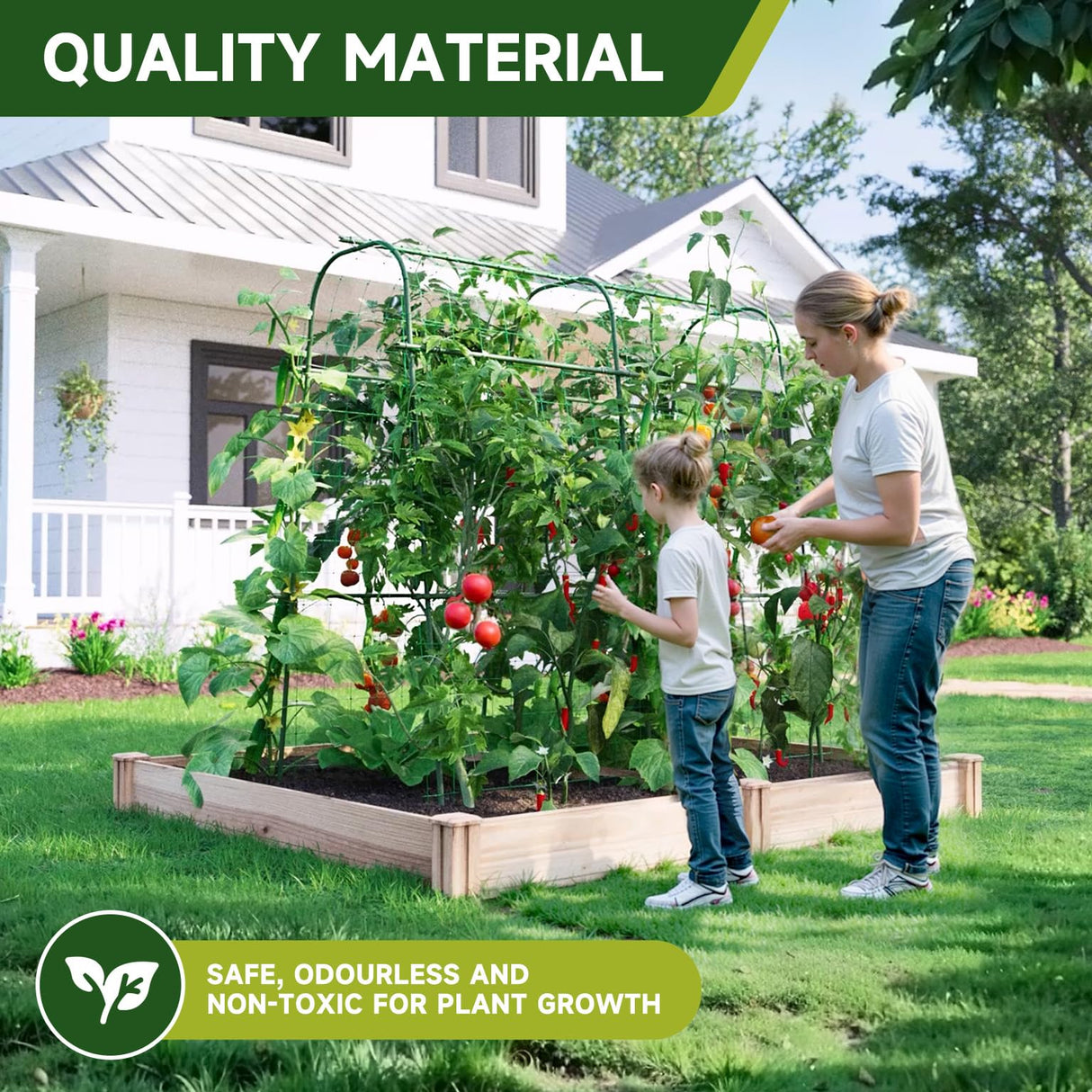 HIRALIY Cucumber Trellis for Climbing Plants Outdoor, 5 ft Tall Metal Garden Trellis, Arch Tunnel for Tomato Grape Vine Vegetables, Plant Support Archway for Garden Raised Bed, Green HIRALIY