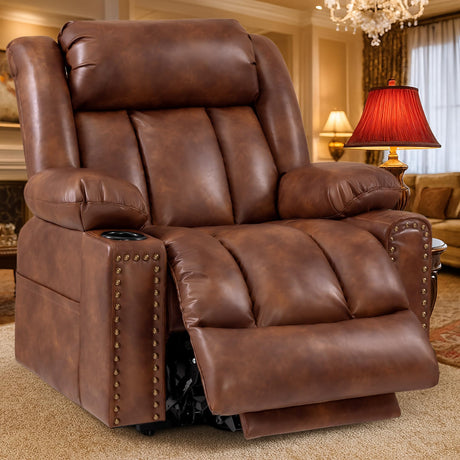 Cfvyne Triple Motor Large Power Lift Recliner Chair for Elderly with Heat and Massage, Lay Flat Lift Chairs for Seniors Infinite Position, Extended Footrest, USB&Type-C Ports, Cup Holder, Light Brown Cfvyne