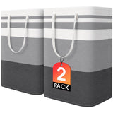 HomeHacks 2 Pack Large Laundry Baskets, Waterproof, Freestanding Laundry Hampers, Collapsible Clothes Hamper with Reinforced Handles in Laundry Room, College Dorm, Bathroom, Bedroom (Grey, 75Lx2) HomeHacks