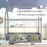 Harper & Bright Designs Grey Wash Full Montessori House Bed with Fence and Door for Kids Harper & Bright Designs