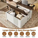knoworld Farmhouse Lift Top Coffee Table with Storage, 35" Square Large Coffee Table with Hidden Compartment, Rustic Wood Center Table for Living Room, White knoworld