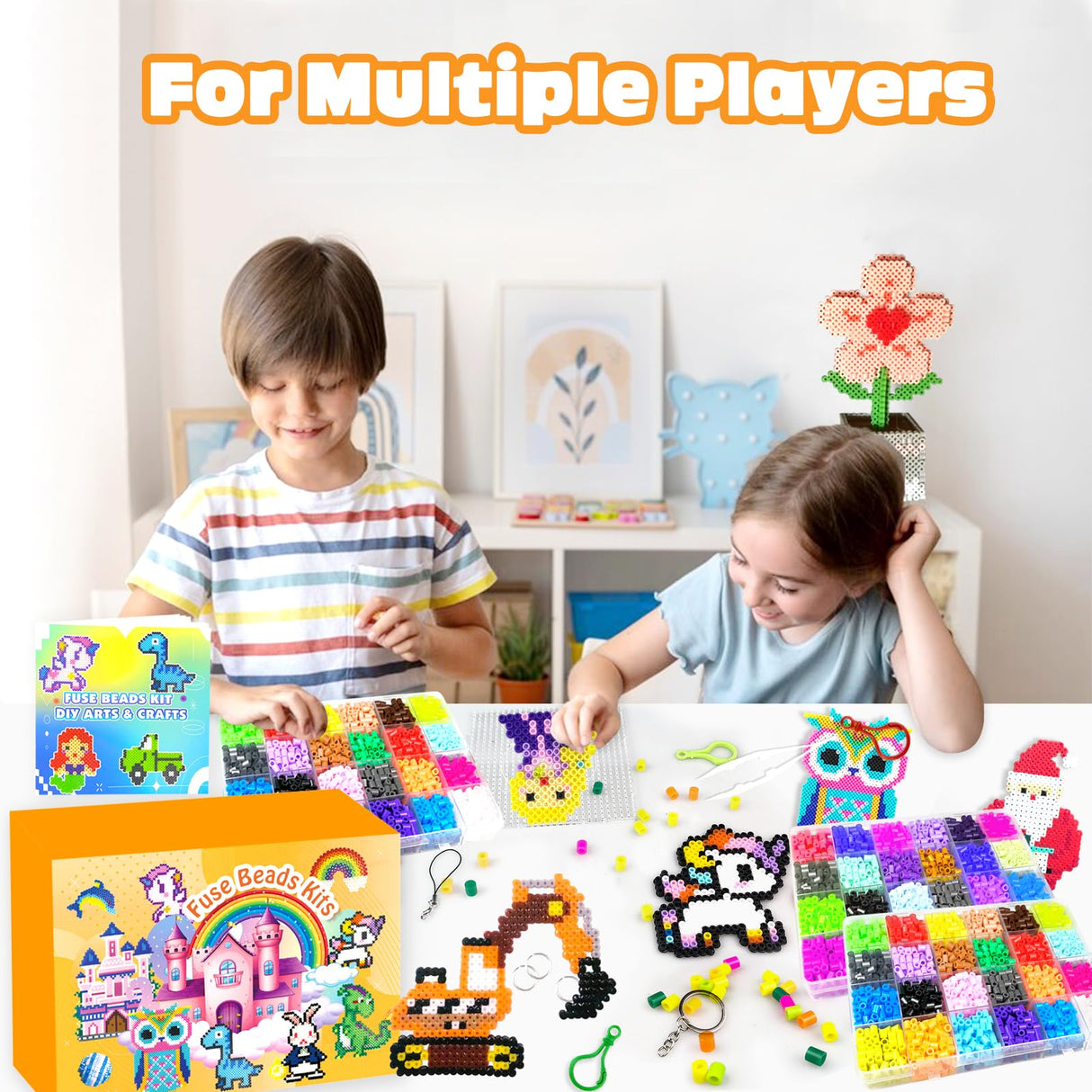 Fuse Beads Kit - 72 Colors 5mm Fuse Beads Set with Pegboards, Ironing Papers and Accessories, Fuse Beads 3 Boxes, DIY Craft Kits for Kids, Arts and Crafts Gifts for Girls & Boys Christmas Birthday AJAZPER